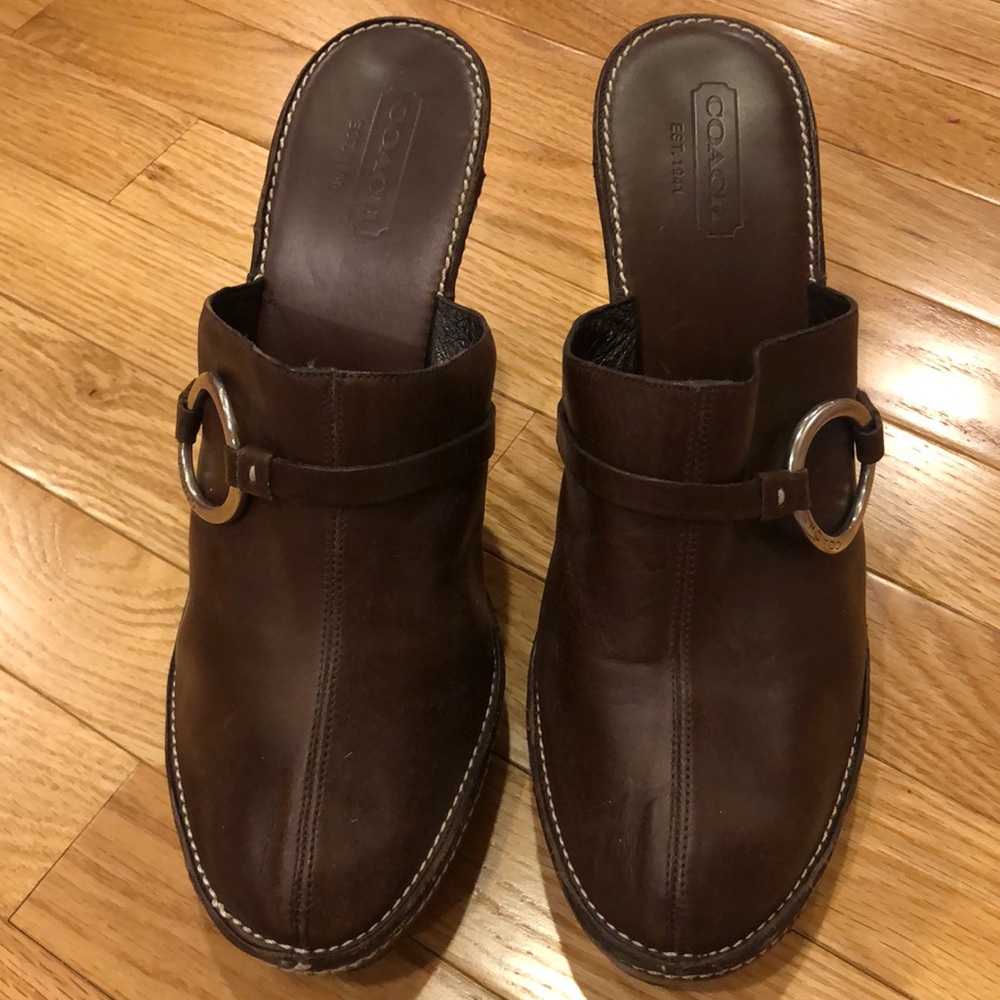 Coach brown heeled mules. Sz: 11